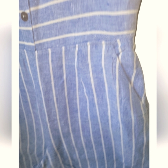 C & C California Blue & White Stripe Linen Wide Cropped Legs Jumpsuit Sz 8 - Picture 7 of 11